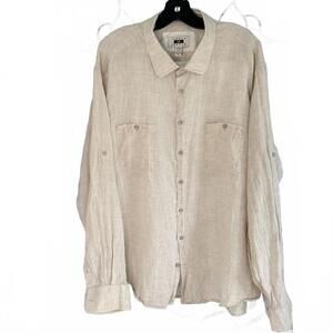 Joseph Abboud Men's Cream 100% Linen Long Sleeve Button-Up Shirt – XXXL